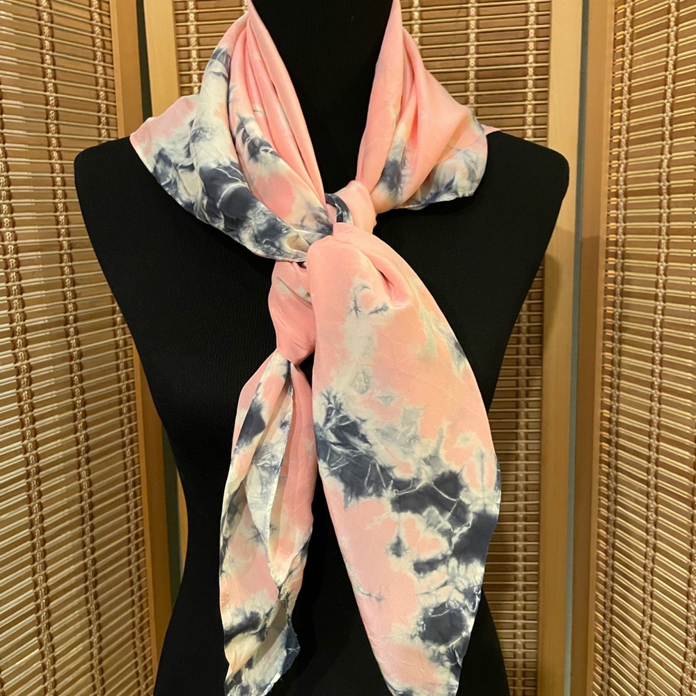 Chic Nantong, China-made Pink and Blue Tie-Dye Scarf or Wrap